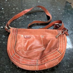 Brown/Orange Fossil Leather Crossbody Bag Purse with Key charm